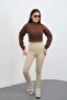 Women's Brown Zippered Crop Sweatshirt - 3