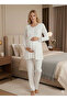 New Season Ecru Long Sleeve Lace Detailed Buttoned Special Design Maternity Pajama Set