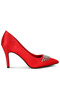 Women Diamante Brooch Detail Satin Pumps in Red - 2