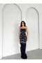 Navy Blue Pearl Embroidered Yı Slit Strapless Pencil Evening Dress - 4