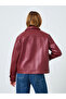 Women Burgundy Zip Up Faux Leather Jacket - 6