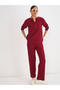 Women Red Waffle Knit Long Sleeve Top - 5