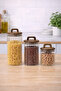 Set of 3 Glass Jars with Wooden Handle and Lid |   1250 ml + 950 ml + 650 ml |   Food Storage Jar - 2