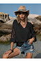 Women's Solid V Neck Flare Sleeve with Embroidery Detail Top - 3