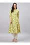 Women Yellow Floral A-Line Front Slit Kurta