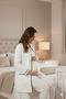 Women's Ecru Piped Quilted Jacquard Winter Cotton Maternity Nightgown-Dressing Gown Set of 2 - 5