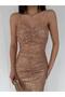 Gold Thin Strap Y Slit Sequin Evening Dress - 4