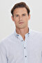 Blue Slim Fit Slim Fit Buttoned Collar Linen Look 100% Cotton Flared Summer Shirt - 5