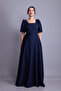 Navy Blue Balloon Sleeve Square Neck Maxi Dress
