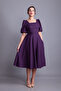 Plum Balloon Sleeve Square Neck Midi Dress - 4