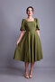 Khaki Balloon Sleeve Square Neck Midi Dress - 4