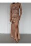 Gold Thin Strap Y Slit Sequin Evening Dress - 3