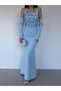 Baby Blue Stone Embroidered Sleeve Detailed Strap Evening Dress - 5