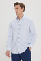 Blue Slim Fit Slim Fit Buttoned Collar Linen Look 100% Cotton Flared Summer Shirt - 4