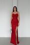 Red Thin Strap Y Slit Sequin Evening Dress