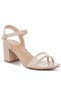 Women Mesh Pin Buckle Block Heels in Beige