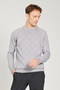 Gray Melange Wool Standard Fit Regular Cut Crew Neck Jacquard Knitwear Sweater - 3