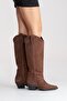 Ania Brown Suede Genuine Leather Women's Western Boots - 5