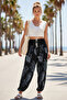 Italian Black Shawl Patterned Thin High Waist Elastic Leg Casual Loose Woven Trousers 102 55-75 - 2