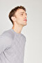 Gray Melange Wool Standard Fit Regular Cut Crew Neck Jacquard Knitwear Sweater - 5