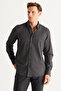Anthracite Cotton Flannel Oxford Slim Fit Slim Fit Concealed Button Collar Shirt - 4