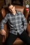 Men's Indigo White 2-Line Plaid Lumberjack Thick Soft Textured Regular Old Money Culture Shirt