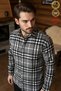 Men's Gray Black White 3-Line Lumberjack Thick Soft Textured Regular Old Money Culture Shirt - 2