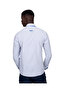 Men's White Blue Polka Dot Double Collar Cotton Slim Fit Shirt - 5