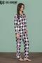 1958 Women's Shirt Collar Front Buttoned Heart Plaid Long Sleeve Pajama Set - 4