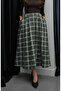 Khaki Buy Leather Striped Plaid Skirt - 4977 - 2