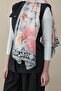 Rose Pattern Silk Voile Shawl Gray - 3