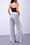 2-Pack 89 Printed White Belted Double Stripe High Waist Women's Wide Leg Sweatpants - 2