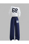 Girl's New 68 Printed White-Navy Blue Boat Neck Sweatshirt Tracksuit Bottom Top Set - 2