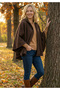 Brown Warm Anti-Pilling Fleece Hooded Unisex Outdoor Camper Poncho Winter Buttoned Shawl - 4