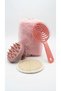 Pink Plush Makeup Bag 3-Piece Hair Detangling Comb Scalp Massage Bath Loofah Set (Full Pink)