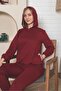 Women's Burgundy Hooded Pocket Tracksuit Set