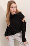 Women's Knitwear Sweater Black Cut-Out Shoulder Detail Long Sleeve Crew Neck Casual and Stylish Woven Detail - 4