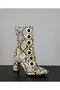 Beige Snake Pattern Heeled Boots with Gold Ring Detail 8.5 cm -Feli̇sya Buti̇k - 3