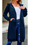 3Iplik Daily Hooded Zip-Up Sweatshirt Solid Color Long Hoodie Dress - 3