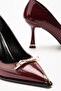 Patent Leather Gold Buckle Detailed Pointed Toe High Heel Stiletto - 3