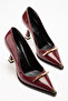 Patent Leather Gold Buckle Detailed Pointed Toe High Heel Stiletto