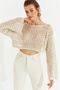Women's Ecru Glitter Lace-Like Knit Knitwear Short Blouse Be322 - 5