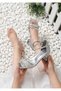 Girl's Evening Dress Shoes with Stone Front Band, Ankle Buckle, Transparent Heels - 2