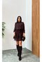 Half Turtleneck Top Chiffon Skirt Flocking Printed Lined Chiffon Short Dress - 6