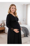 Women's Black Lace Buttoned Special Design Long Sleeve 100% Cotton Maternity Nightgown