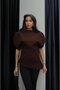 Brown Short Balloon Sleeve Asymmetric Blouse - 2