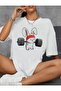 Rabbit Fitness Weightlifting Print Pattern T-Shirt