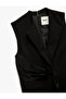 Double-Breasted Collar Belt Detailed Sleeveless Mini Black Women's Dress 6Wak80070Uw - 6