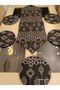 Ramadan runner tablecloth with 6 wooden coasters and silver fabric