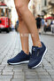 Women's Navy Blue Daily Lace-Up Casual Comfortable Sole Sneaker Comfortable Soft Walking Sports Shoes - 2